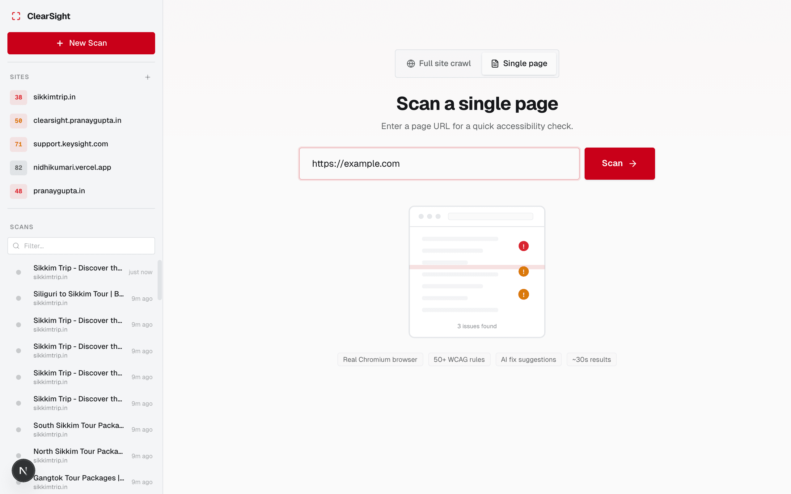Single page scan form with URL input