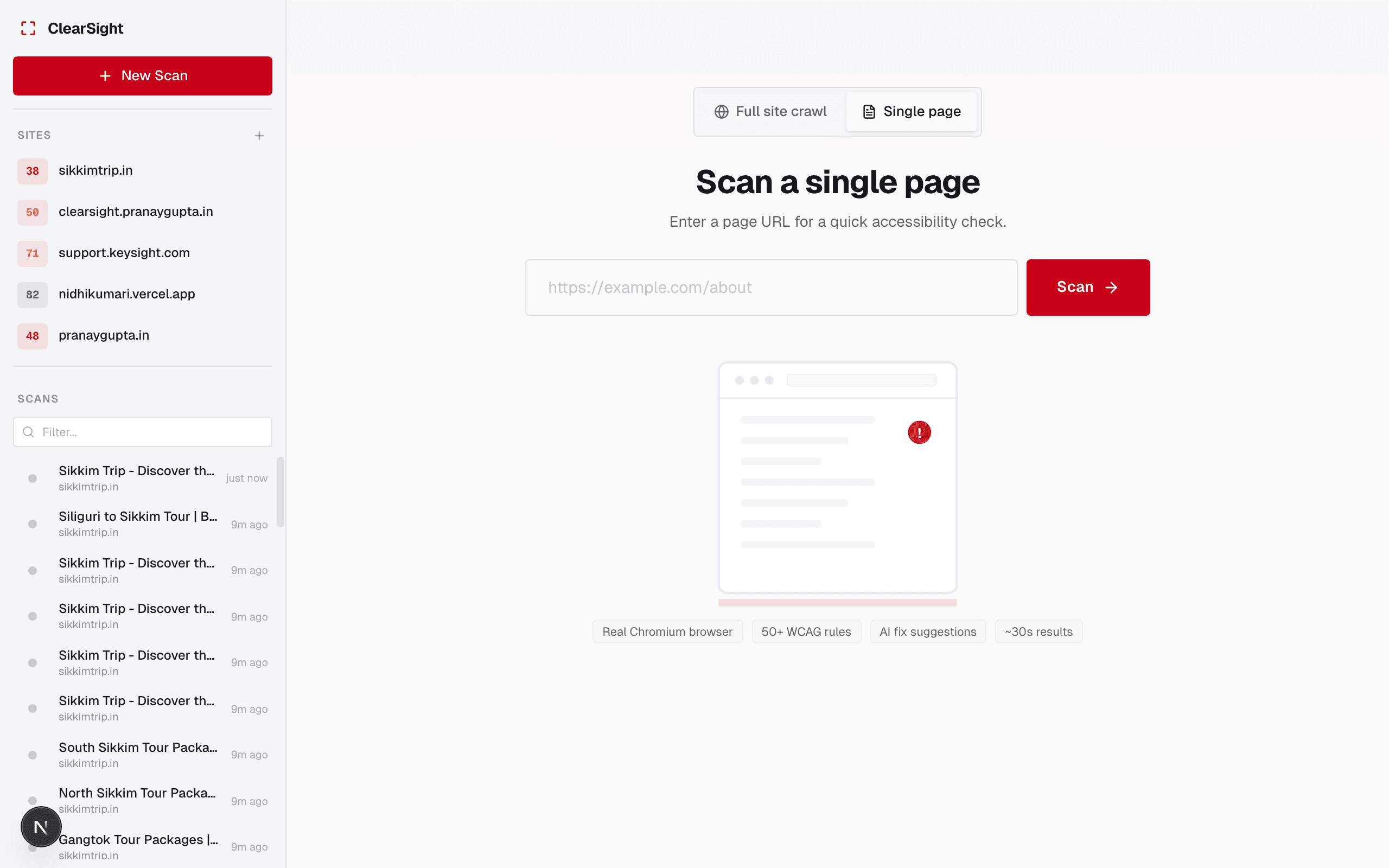 Single page scan form